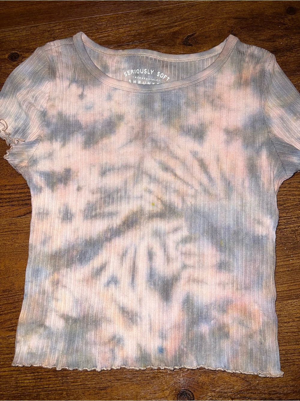 Aeropostale Y2K Seriously Soft Shrunken Ribbed Peach Tie-Dye Top Size M - Picture 2 of 9